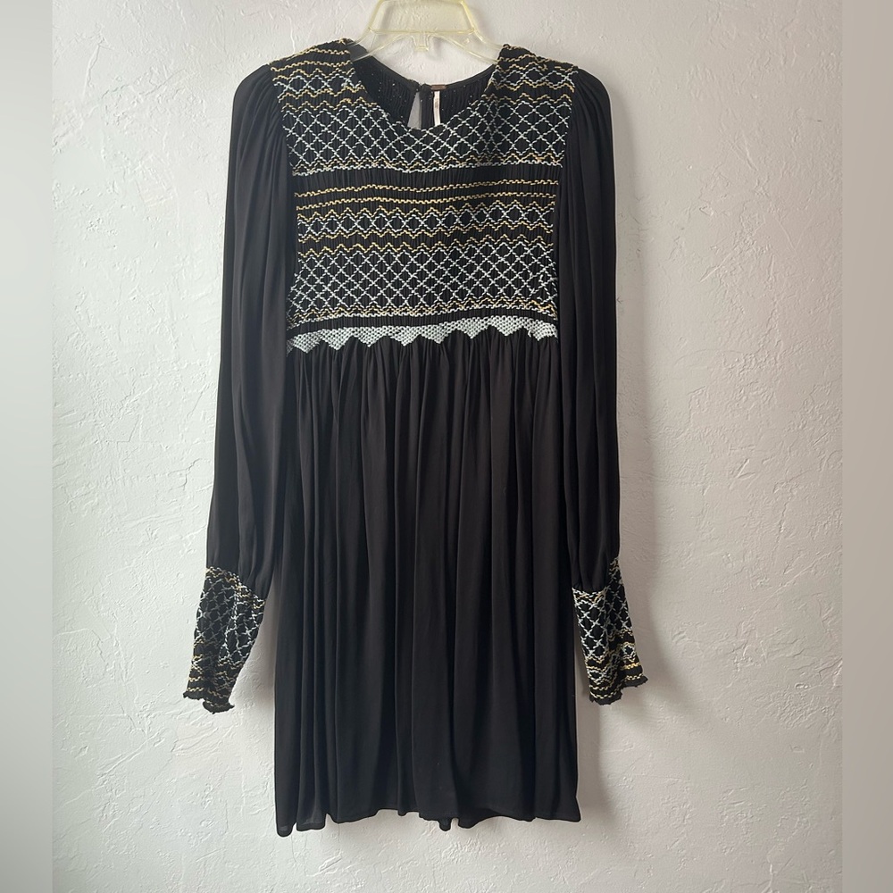 Free People Black Dress with Embroidered Details